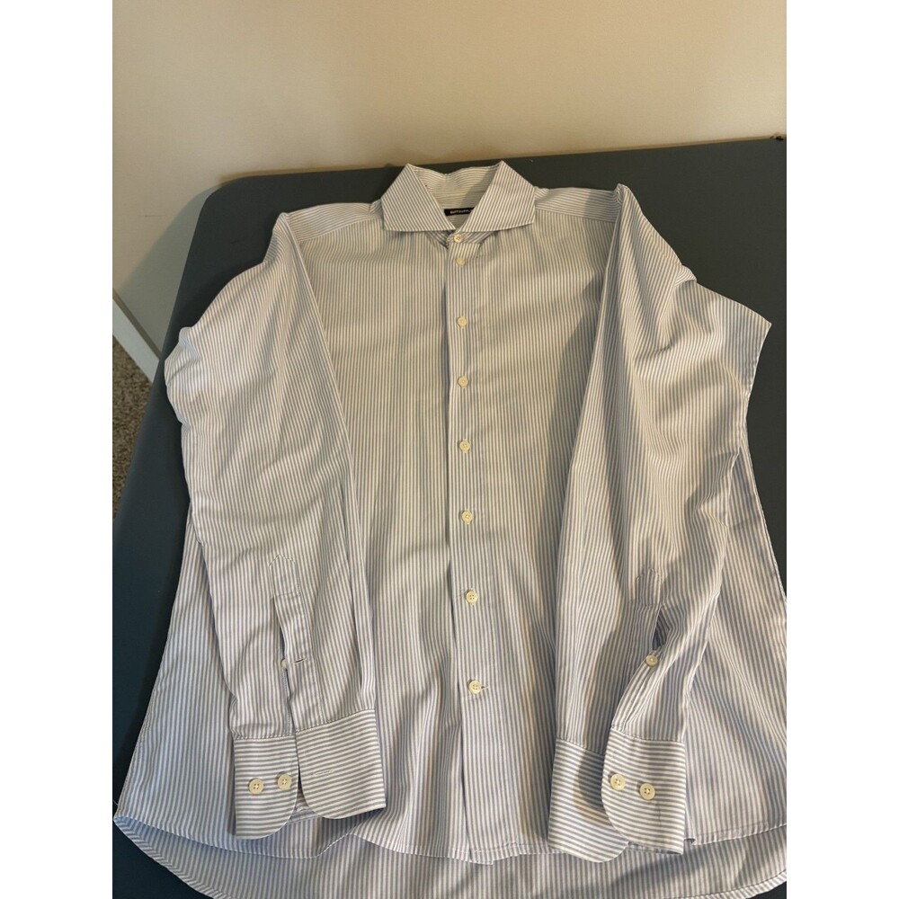 Suitsupply Dress Shirt Mens 42/16 Blue White Stripes Traveller L/S Button Up